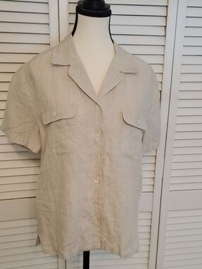 Talbots Women's 100% Linen Button-up Shirt Top Neutral, Size 10